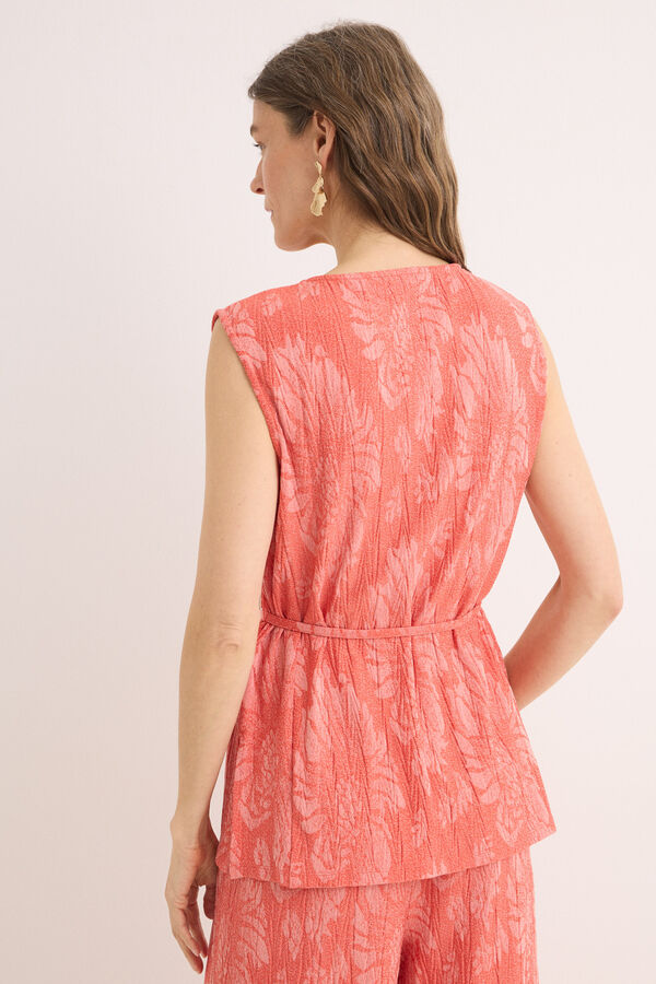 Cortefiel Top jacquard hebilla Coral