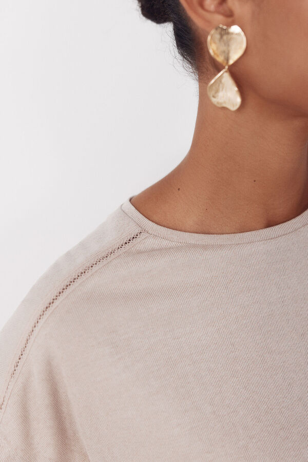 Cortefiel Playera con vainicas Beige