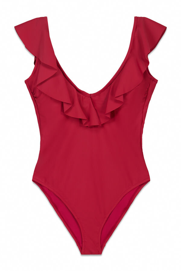 Cortefiel Traje de ba&ntilde;o modelador con volantes Rojo