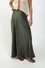 Slowlove Falda midi satinada con encaje Verde oscuro