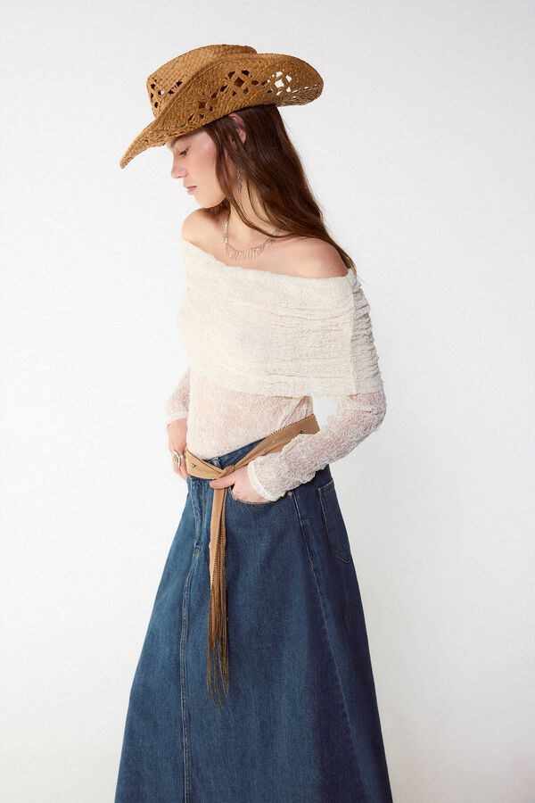 Slowlove Top lencero con hombros descubiertos Marfil