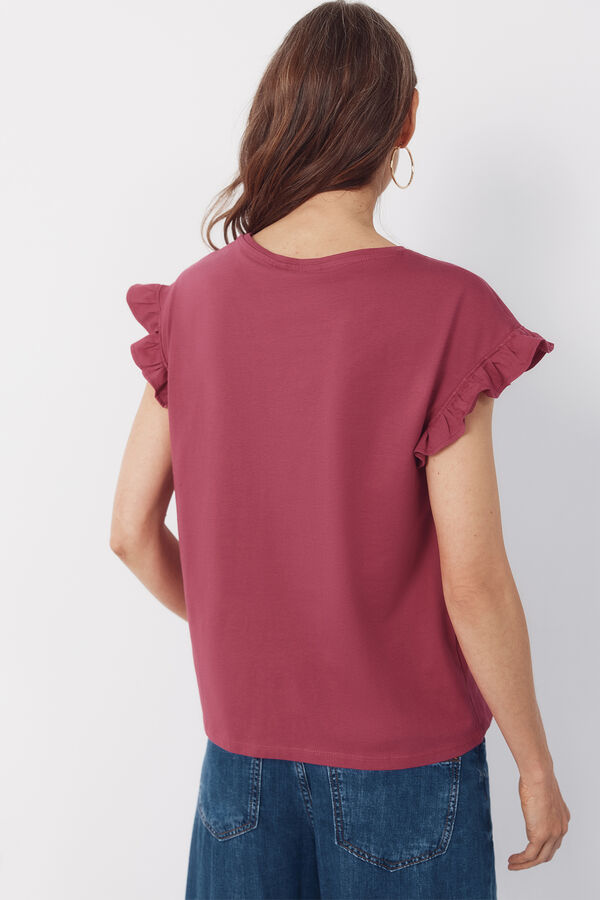 Cortefiel Playera b&aacute;sica con volante Rosa