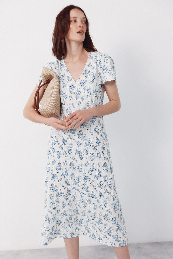 Cortefiel Vestido de estructura estampado Estampado blanco
