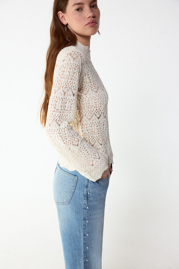 Slowlove Su&eacute;ter de punto calado cuello perkins Marfil