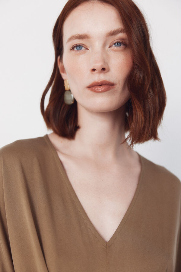 Cortefiel Vestido largo con nudo Kaki