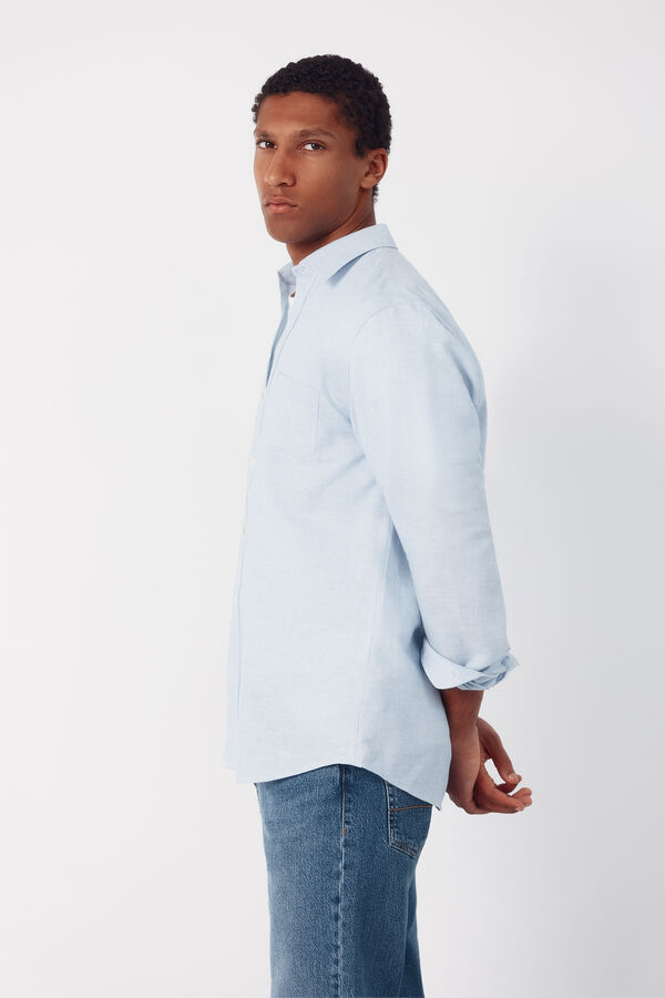 Cortefiel Camisa lino algod&oacute;n rayas Azul