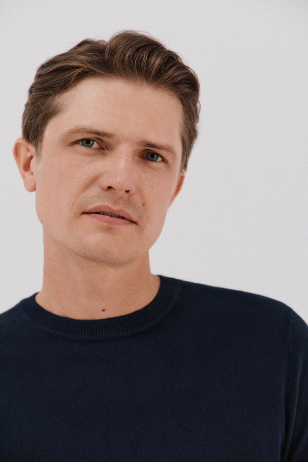 Cortefiel Su&eacute;ter algod&oacute;n cashmere cuello redondo ajustado Azul marino