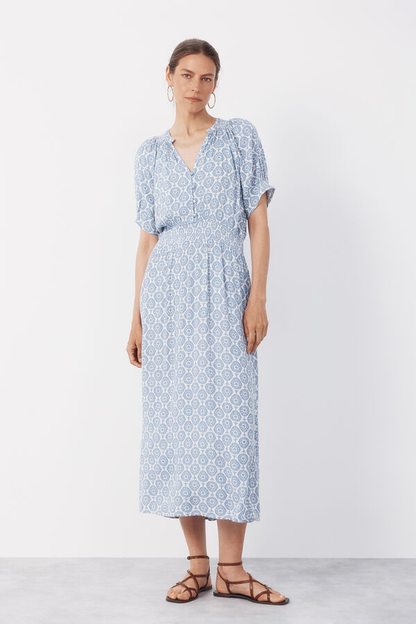 Cortefiel Vestido de manga corta Estampado azul
