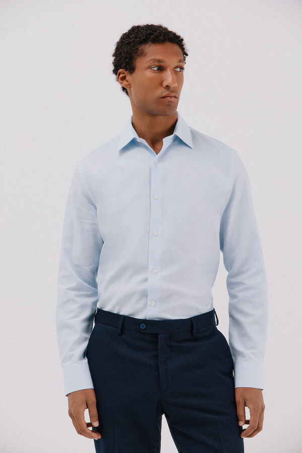 Cortefiel Camisa de vestir de pata de gallo de algod&oacute;n tencel Azul