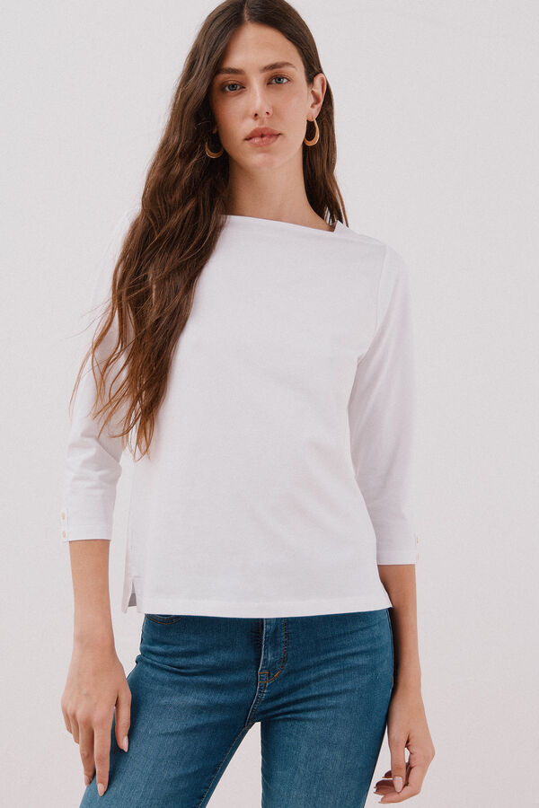 Cortefiel Playera de algod&oacute;n Blanco