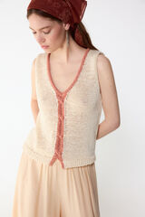 Slowlove Top de punto con contraste Coral
