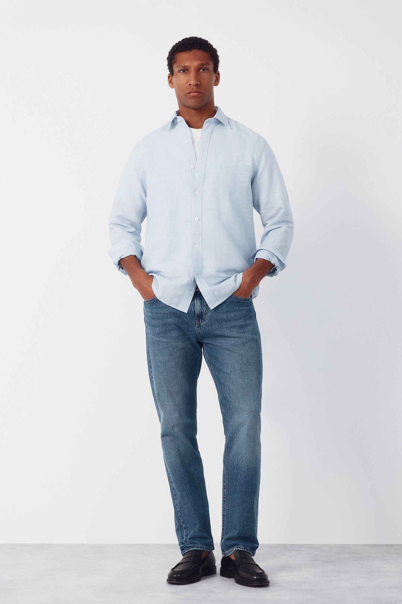 Cortefiel Camisa lino algod&oacute;n rayas