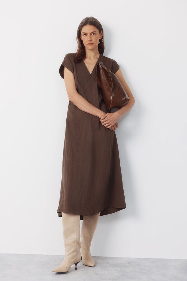 Cortefiel Vestido con frunces Marr&oacute;n