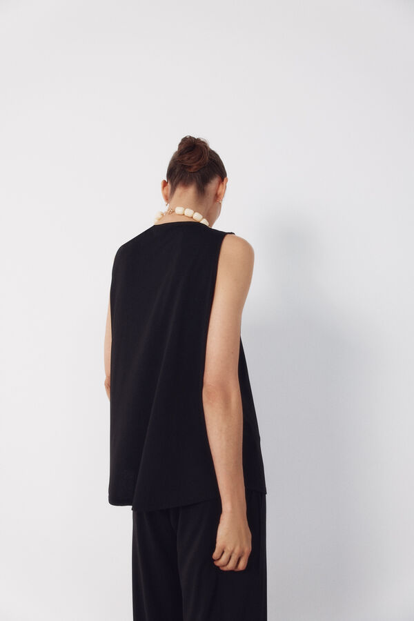 Cortefiel Top largo con pliegues Negro