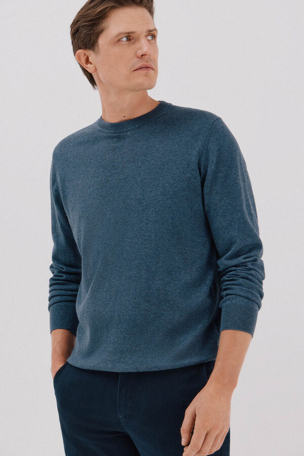 Cortefiel Su&eacute;ter algod&oacute;n cashmere cuello redondo ajustado Azul oscuro