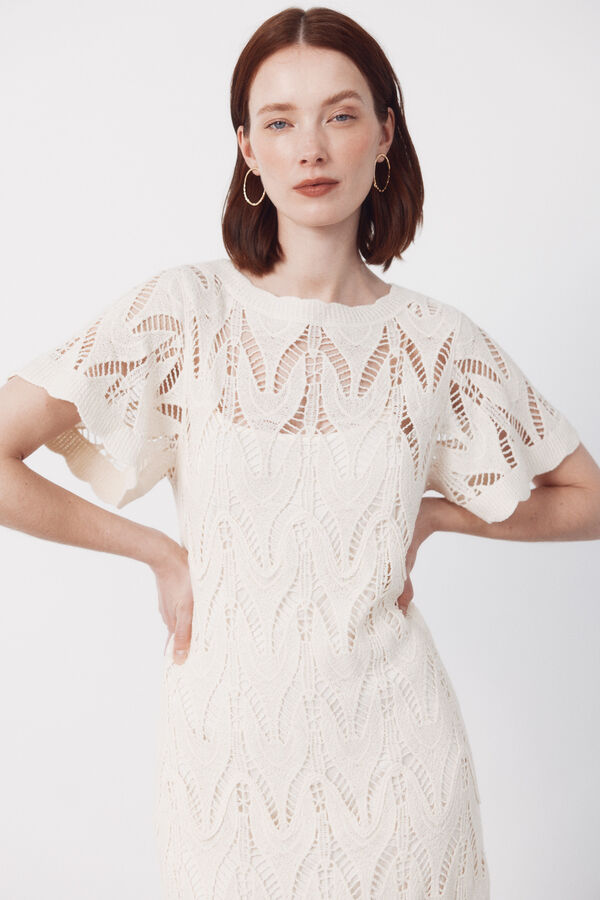 Cortefiel Vestido largo de crochet Blanco