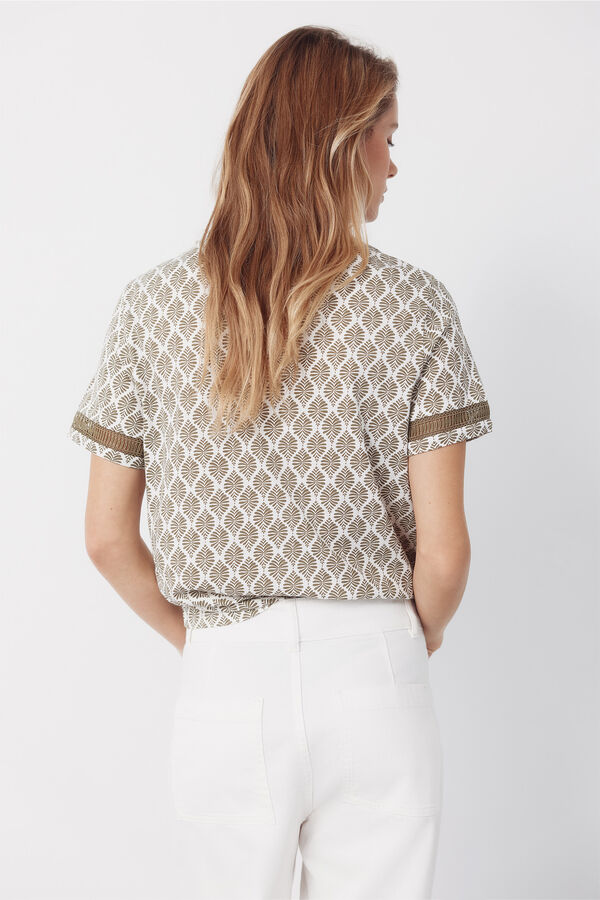 Cortefiel Playera con detalle de vainicas Estampado verde