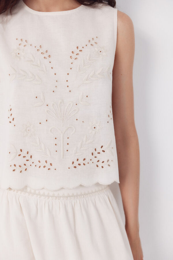 Cortefiel Top bordado Estampado beige
