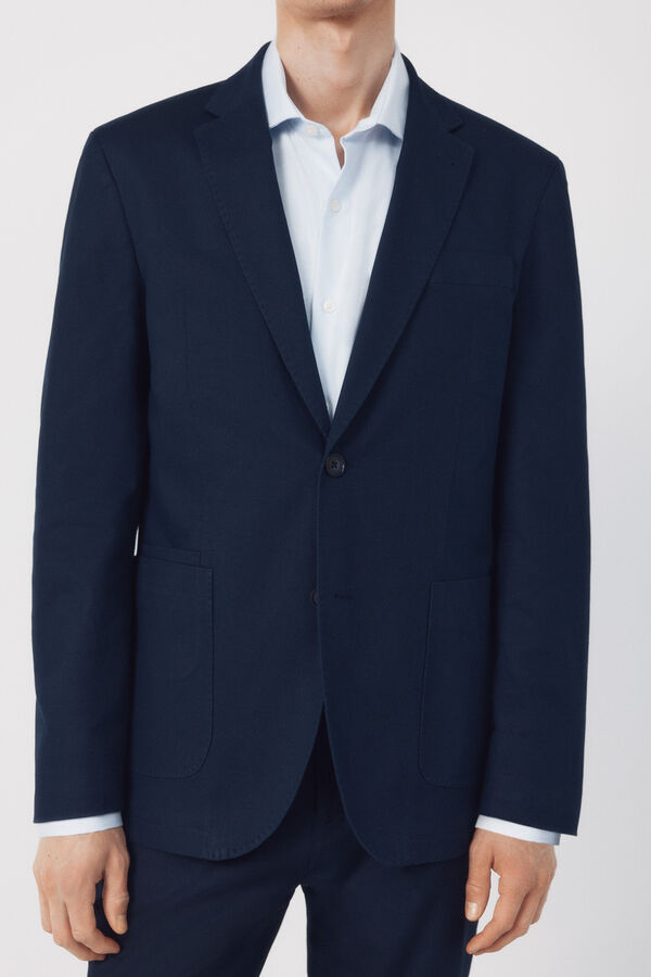 Cortefiel Americana traje coordinada mezcla lino Azul marino