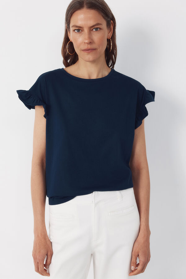 Cortefiel Playera b&aacute;sica con volante Azul marino