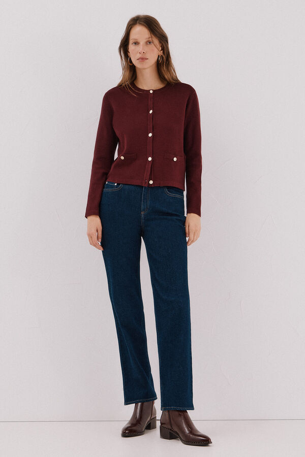 Cortefiel Chaqueta b&aacute;sica tejido Vino