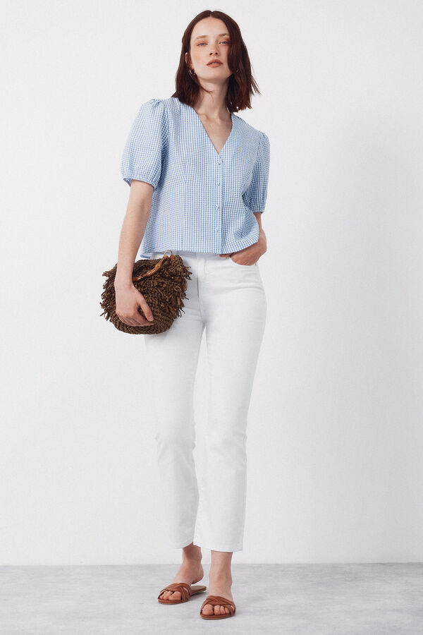 Cortefiel Blusa estampado vichy Azul