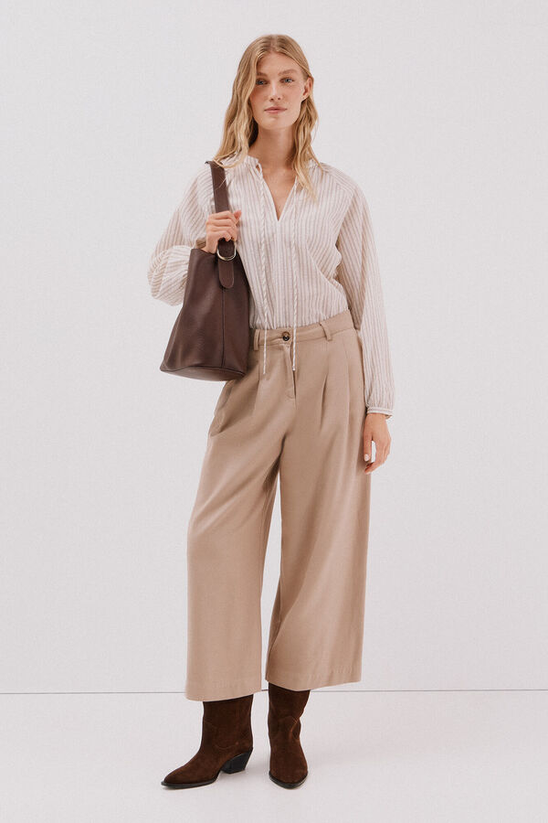 Cortefiel Blusa de rayas con cord&oacute;n Marfil