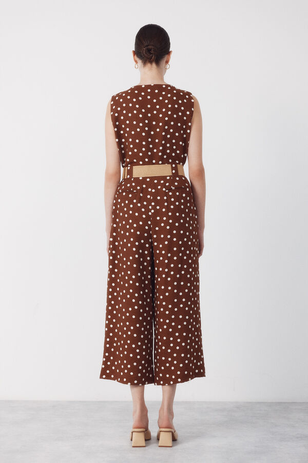 Cortefiel Jumpsuit con cintur&oacute;n Estampado beige