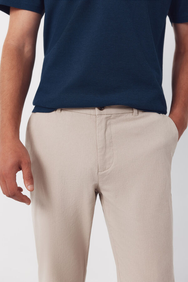 Cortefiel Pantal&oacute;n chino algod&oacute;n-lino regular Beige