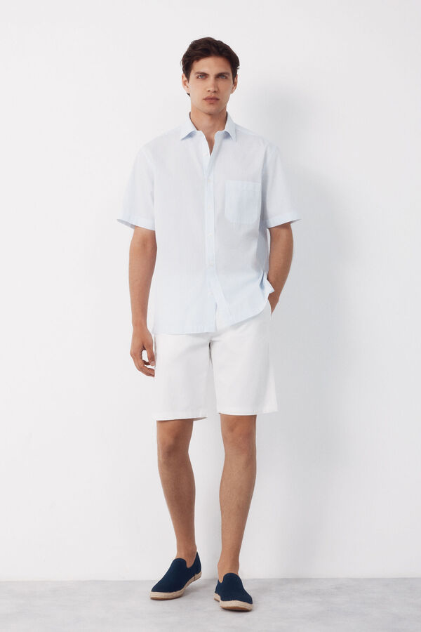 Cortefiel Camisa rayas manga corta Azul