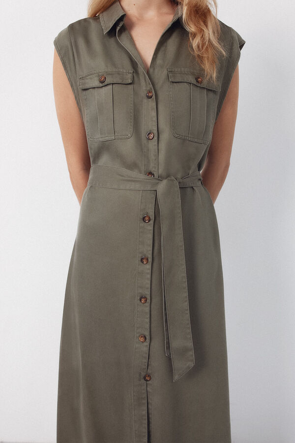 Cortefiel Vestido cargo de tencel Kaki