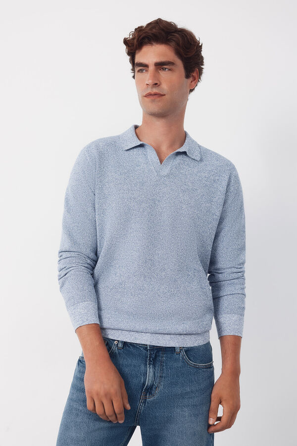 Cortefiel Jersey polo manga larga torzal Azul oscuro