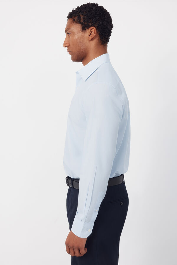 Cortefiel Camisa vestir lisa algod&oacute;n tencel Azul