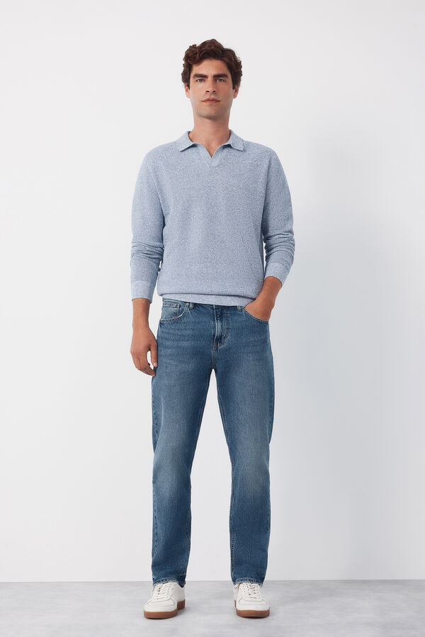 Cortefiel Jersey polo manga larga torzal Azul oscuro