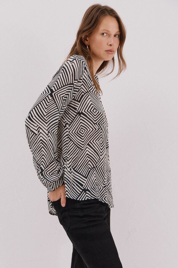 Cortefiel Blusa de cuello redondo Estampado blanco