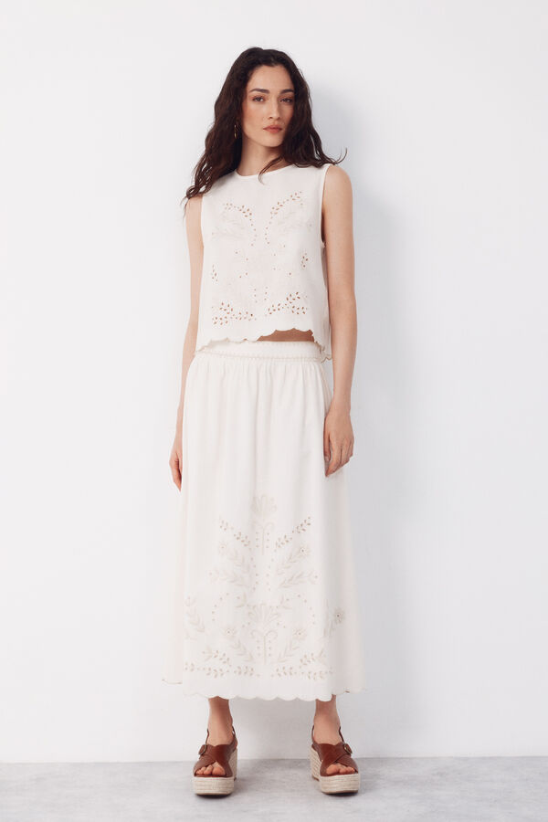 Cortefiel Falda con bordado Estampado beige