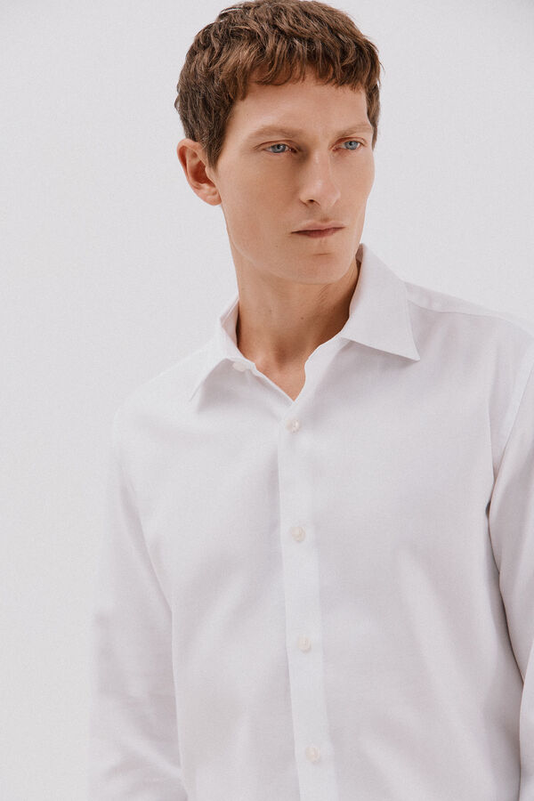 Cortefiel Camisa de vestir de twill f&aacute;cil planchado Blanco