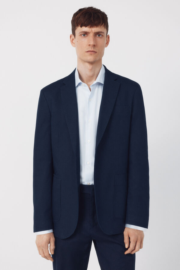 Cortefiel Americana traje coordinada mezcla lino Azul marino