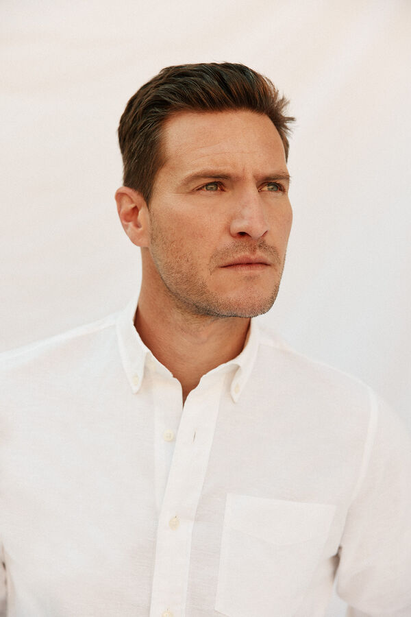 Cortefiel Camisa lino algod&oacute;n liso Blanco