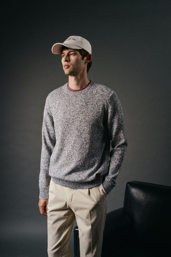 OOTO Jersey cuello redondo algod&oacute;n torzal Azul oscuro