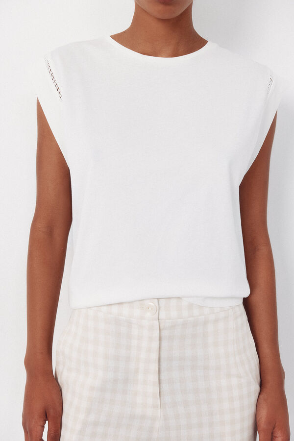 Cortefiel Playera con encaje en sisa Blanco
