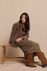 Slowlove Chamarra biker efecto piel bordada Beige