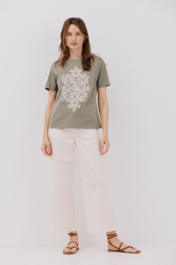 Cortefiel Playera con estampado posicional Kaki