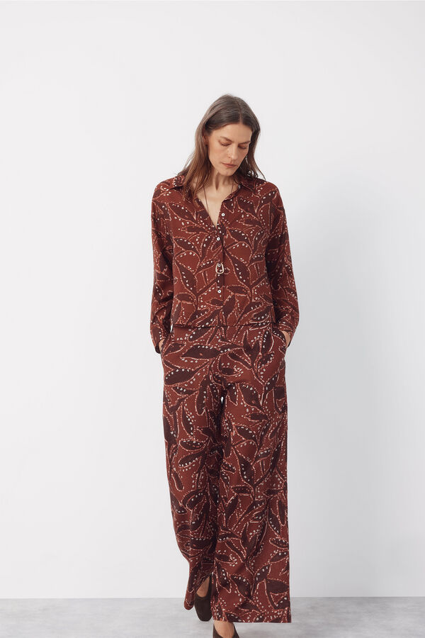 Cortefiel Pantal&oacute;n de lino estampado Arena