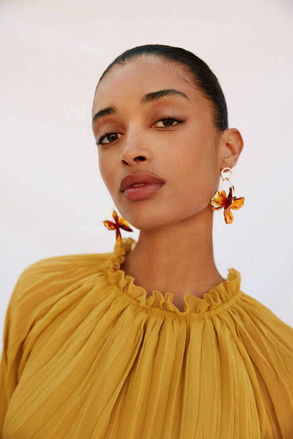 Cortefiel Blusa fluida con frunces Amarillo