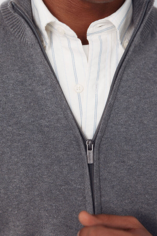Cortefiel C&aacute;rdigan algod&oacute;n cremallera b&aacute;sico Gris