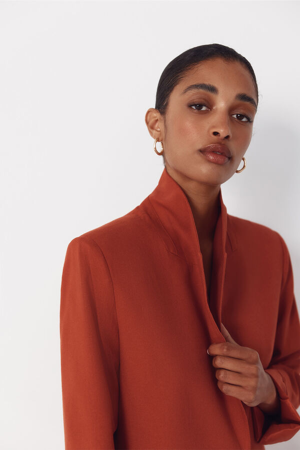 Cortefiel Blazer de tejido con lino Naranja