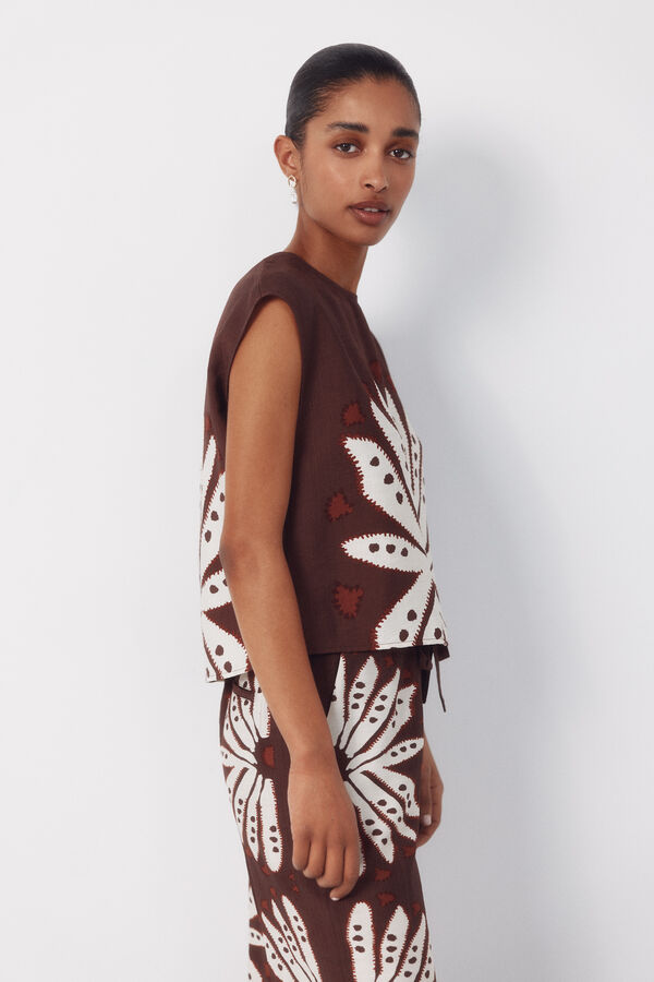 Cortefiel Top estampado Marr&oacute;n oscuro