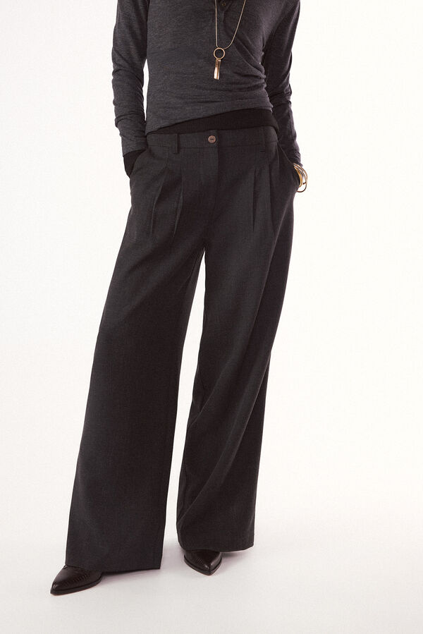 Slowlove Pantal&oacute;n recto con pinzas Gris oscuro