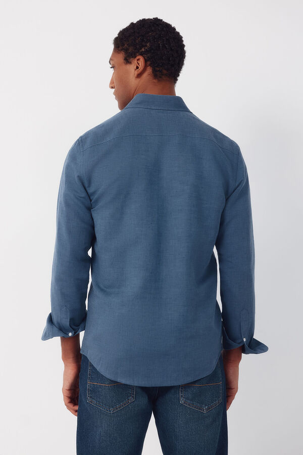 Cortefiel Camisa lino algod&oacute;n liso Azul marino